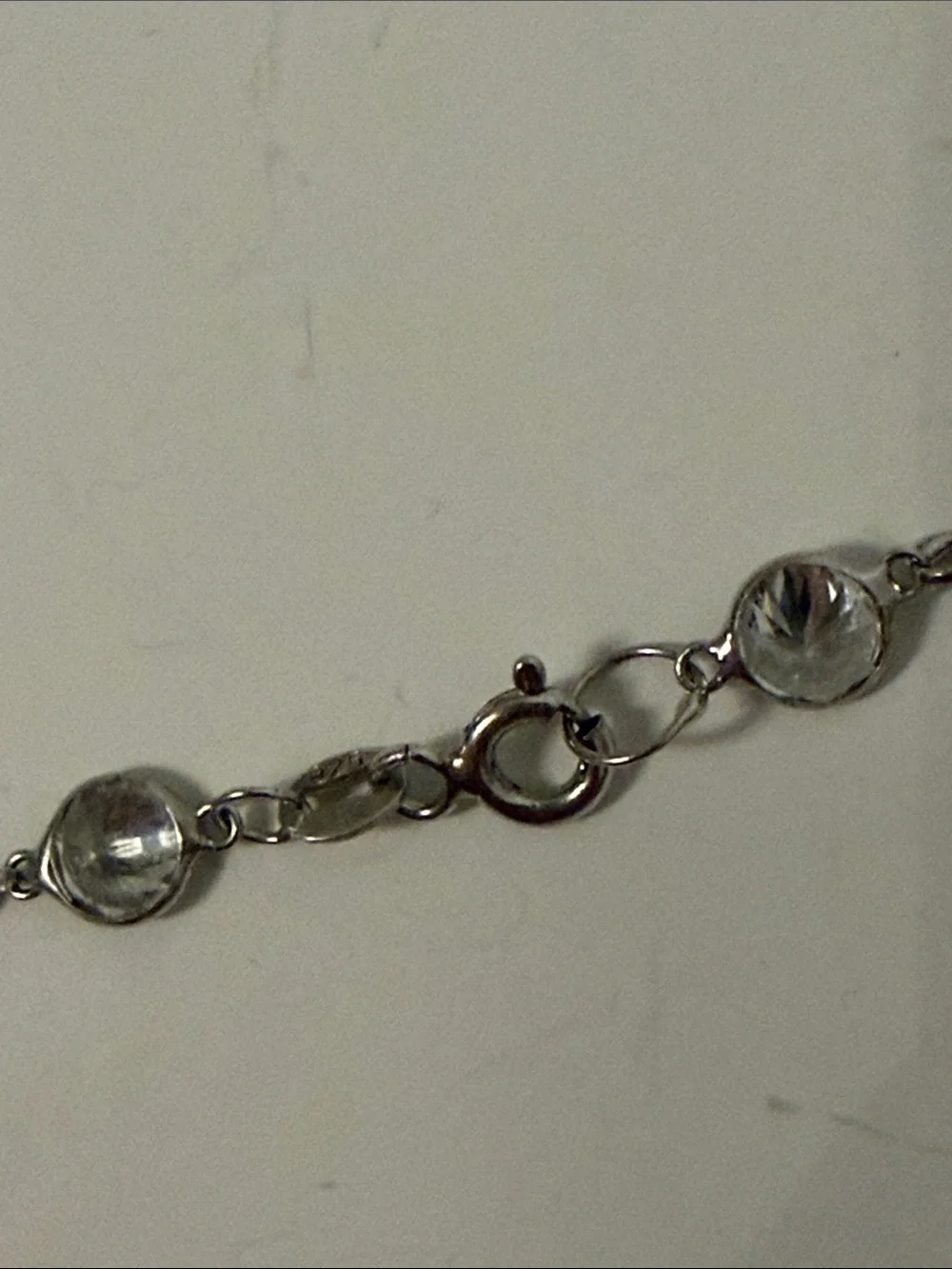 NECKLACE STERLING SILVER CHAIN BEZEL SET CRYSTALS WHITE BAROQUE PEARLS PAVE 37”